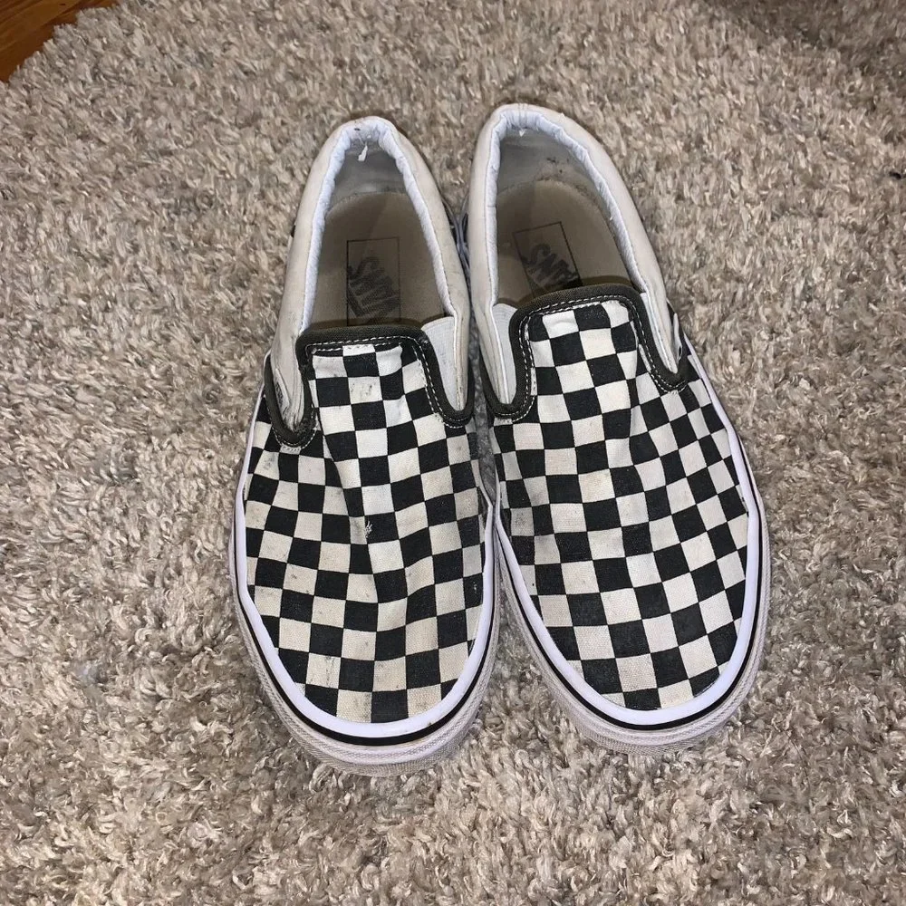 Black and White Checkered Slip On Vans Mens Size 9 - Picture 1 of 6